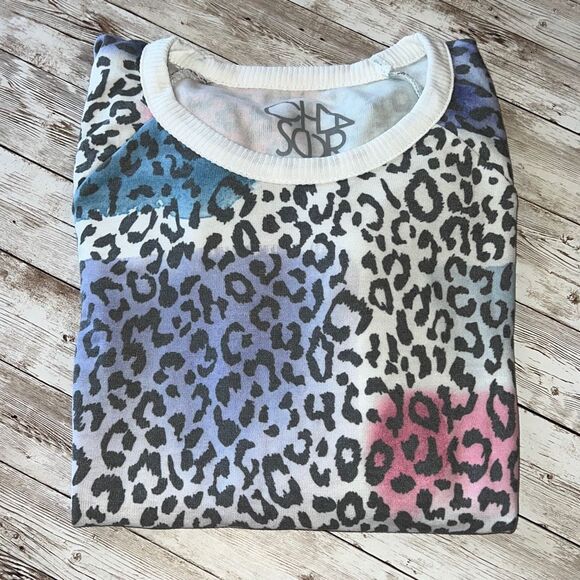 CHASER Super Soft Leopard Sweater Sweatshirt Ribbed Collar Cuffs Hem Size S NWT - Picture 9 of 9